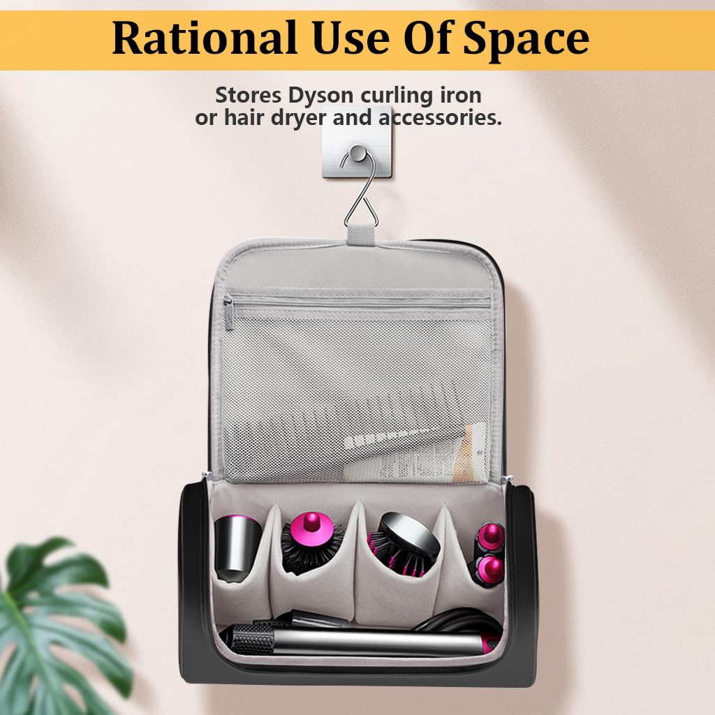 MAYCREATE Travel Storage Bag for Dyson Airwrap featuring 5 Compartments and Hanging Hook | PU Waterproof Organizer for Hair Styling Tools