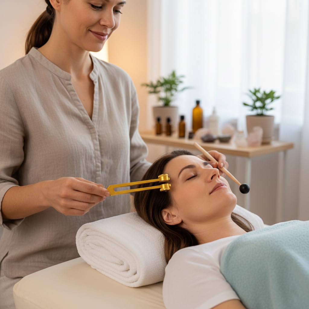 HASTHIP 128Hz Tuning Fork Set for Sound Therapy with Ergonomic Balance and Aluminum Alloy | Includes Rubber Hammer and Wrench