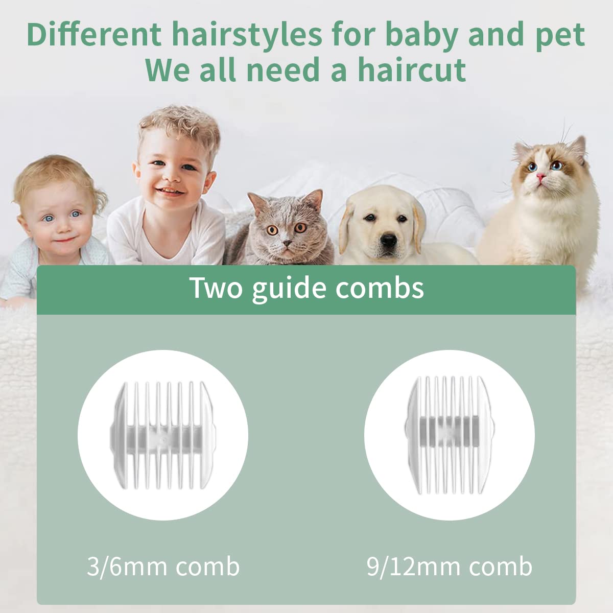 MAYCREATE Baby Hair Clipper with Ceramic Blades and 2 Guide Combs for Kids | IPX7 Waterproof Rechargeable Trimmer