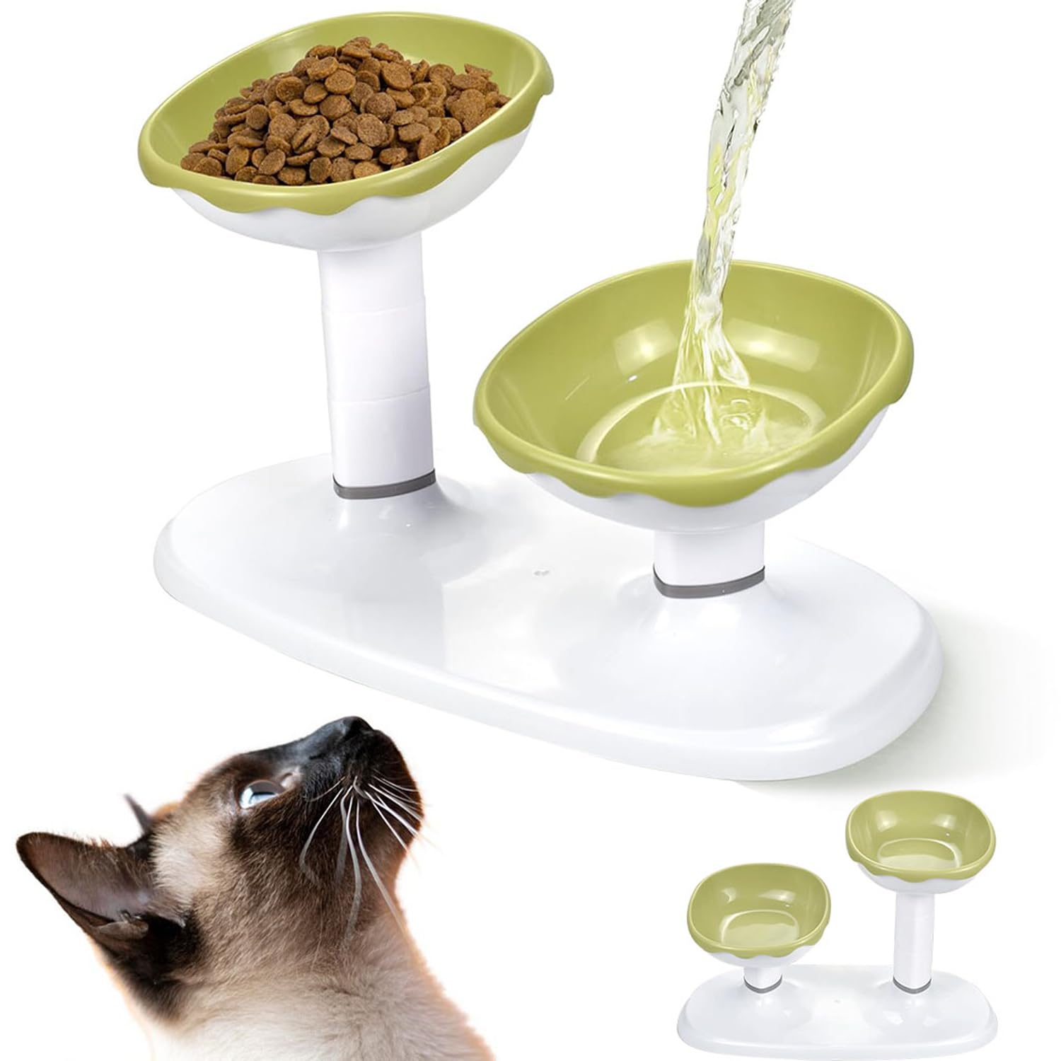Qpets Cat Feeding Bowl with Dual 700ml Design and Adjustable 27cm Height | Tilted Raised PP Dish for Cats