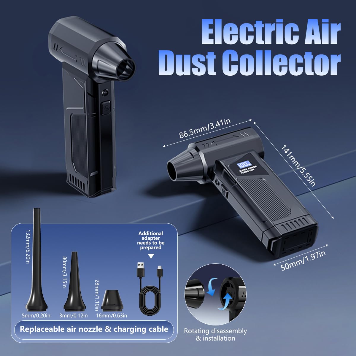 ZORBES Cordless Air Duster for PC and Car Cleaning with 11000RPM Motor & 4 Speeds | LED Light