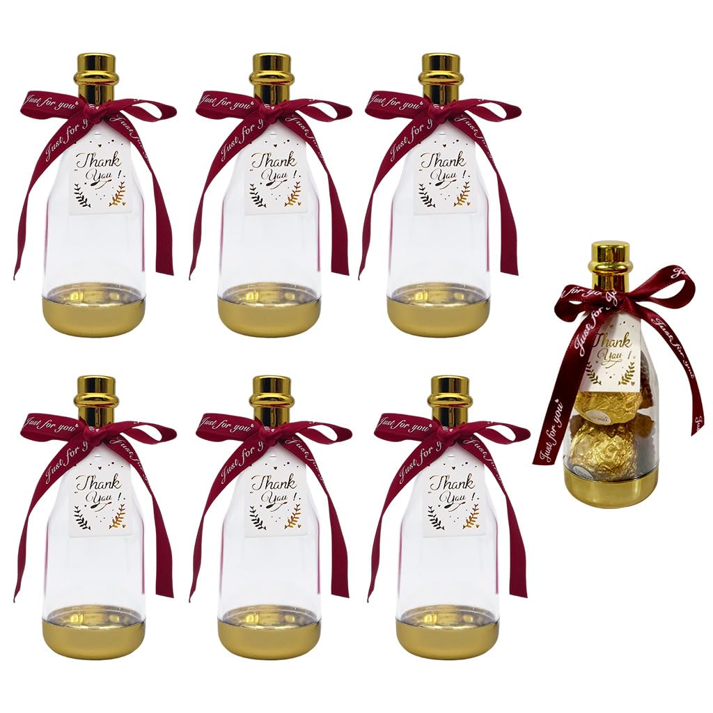 HASTHIP Mini Champagne Bottle Gift Boxes for Party Favors with Ribbon Decoration 6 Pcs 4.5x11.5cm Clear Glass | Weddings and Celebrations