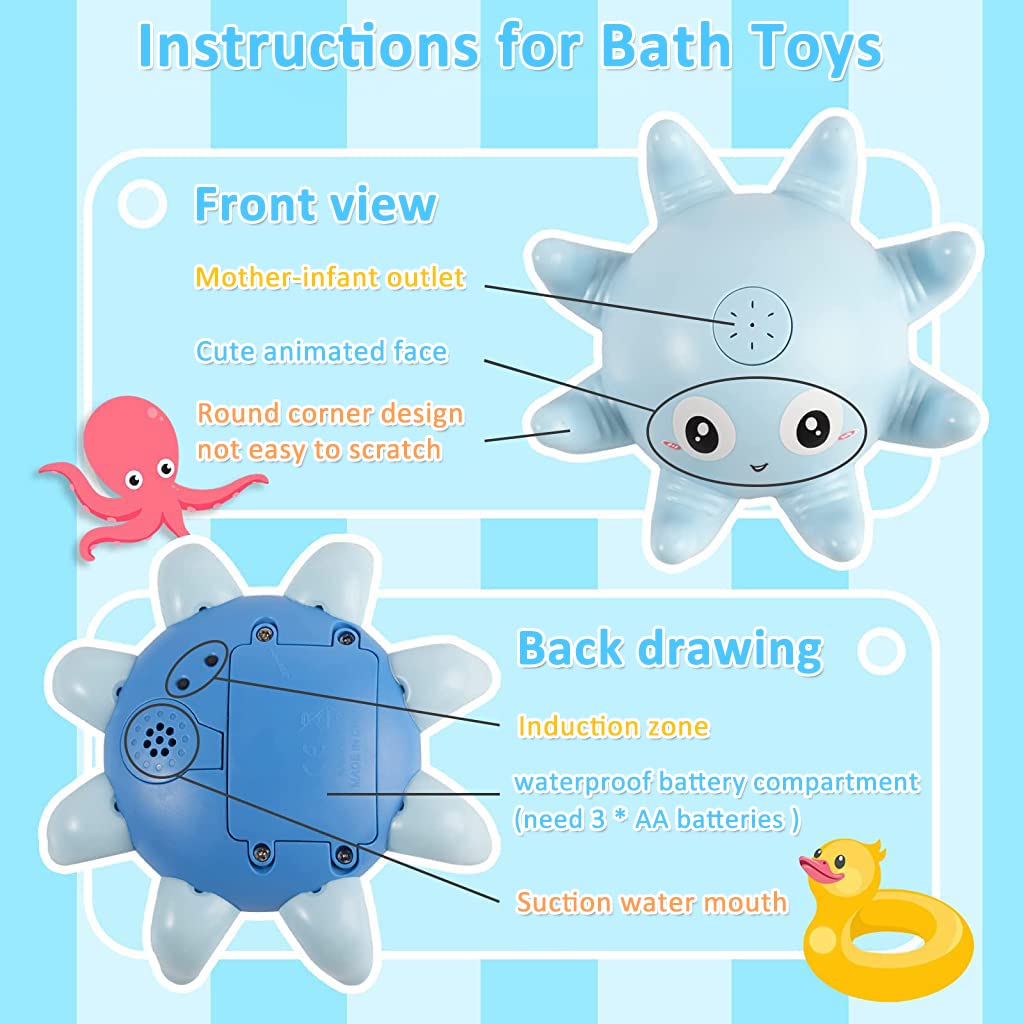 ZIBUYU Baby Bath Toys for 6–24 Months with LED Light and Water Spray | ABS Octopus Sprinkler