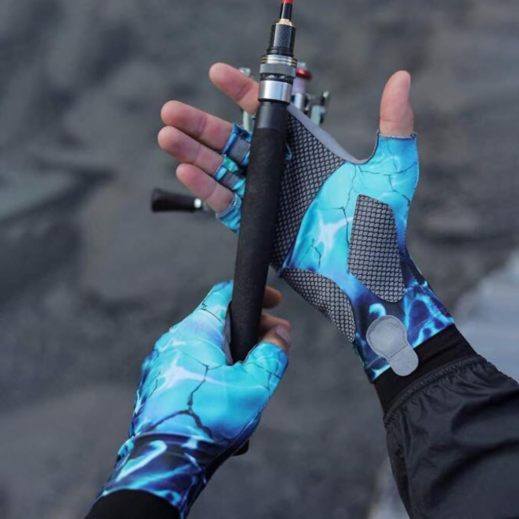 PROBEROS Fishing Gloves for Outdoor Activities with Anti Slip Palm and UPF50+ Sun Protection | Ice Silk Fingerless Design for Men and Women