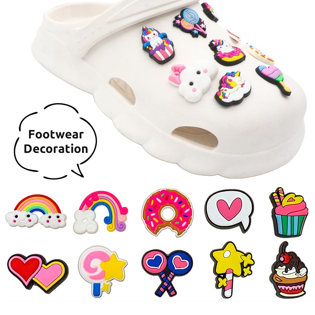 HASTHIP® 25pcs Clog Slippers Charms, Pink Shoe Decoration Charms for Clog Sandals, Cute Unicorn Rainbow Shoe Accessories Charms for Girls Women Party Gifts and Holiday