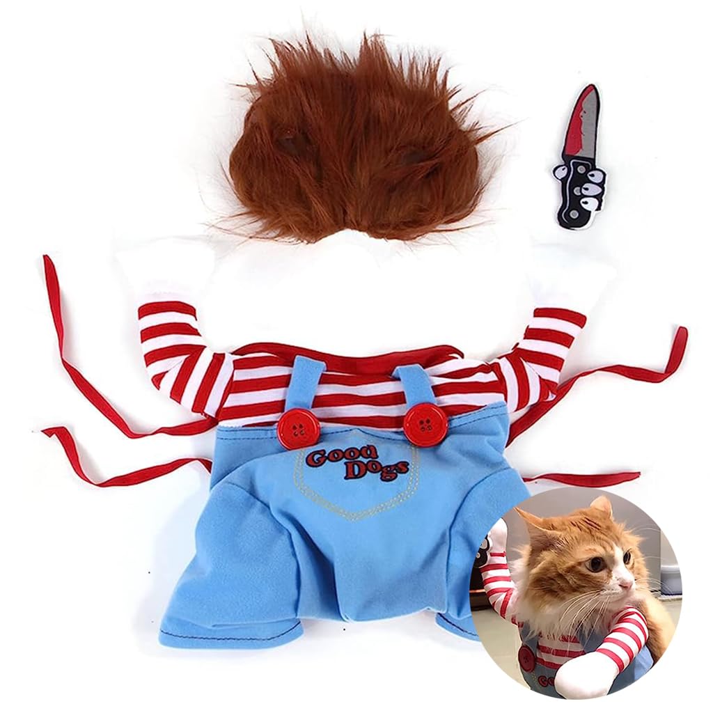 Qpets® Dog Clothes Hairpiece Costume Set, Funny Dog Clothes Deadly Doll Cosplay Costume for Halloween Party Funny Costume Dog Clothes Party Costume for Small Medium Dogs (Medium Size)