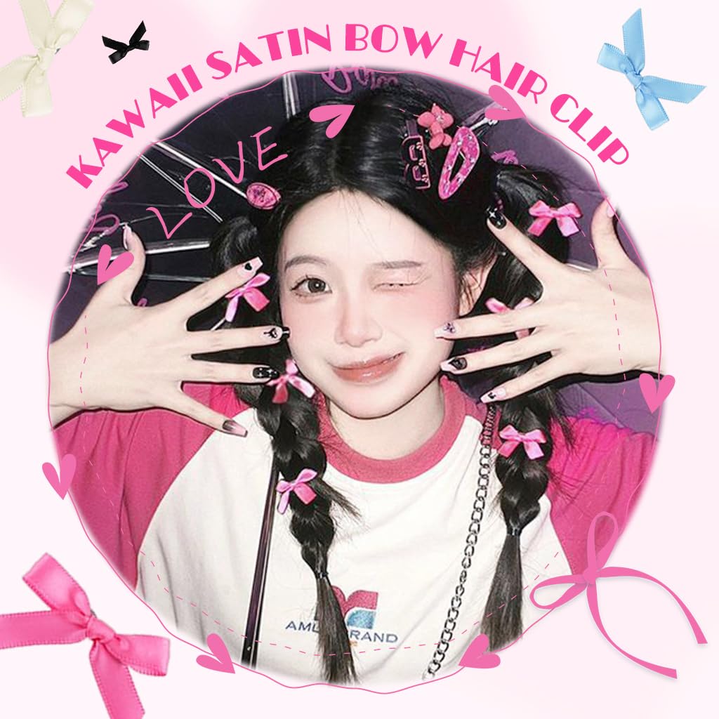 PALAY Hair Clips for Women featuring 50 pcs 1.57 in Satin Ribbon Bows | Cute Y2K Style