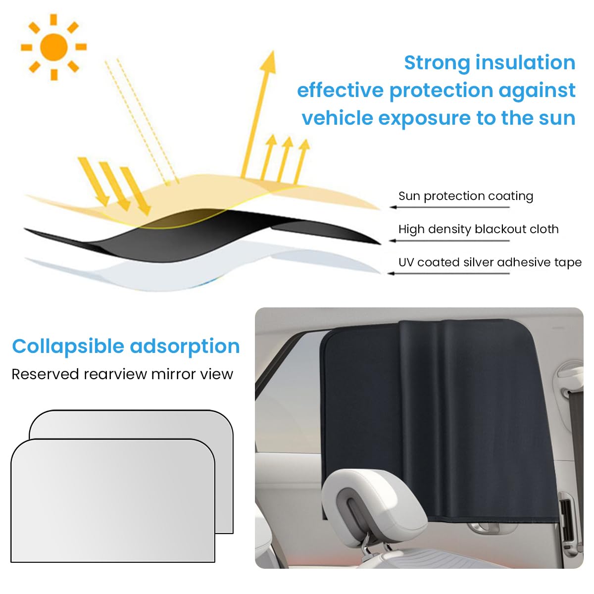 STHIRA® 2Pcs Car Window Sun Shade 31x19.6 Inches UV Protection Titanium Silver Cloth Sun Shade Magnetic Car Window Sun Shade Removable Sun Protection Cloth Sun Shade Car Privacy Sun Shade