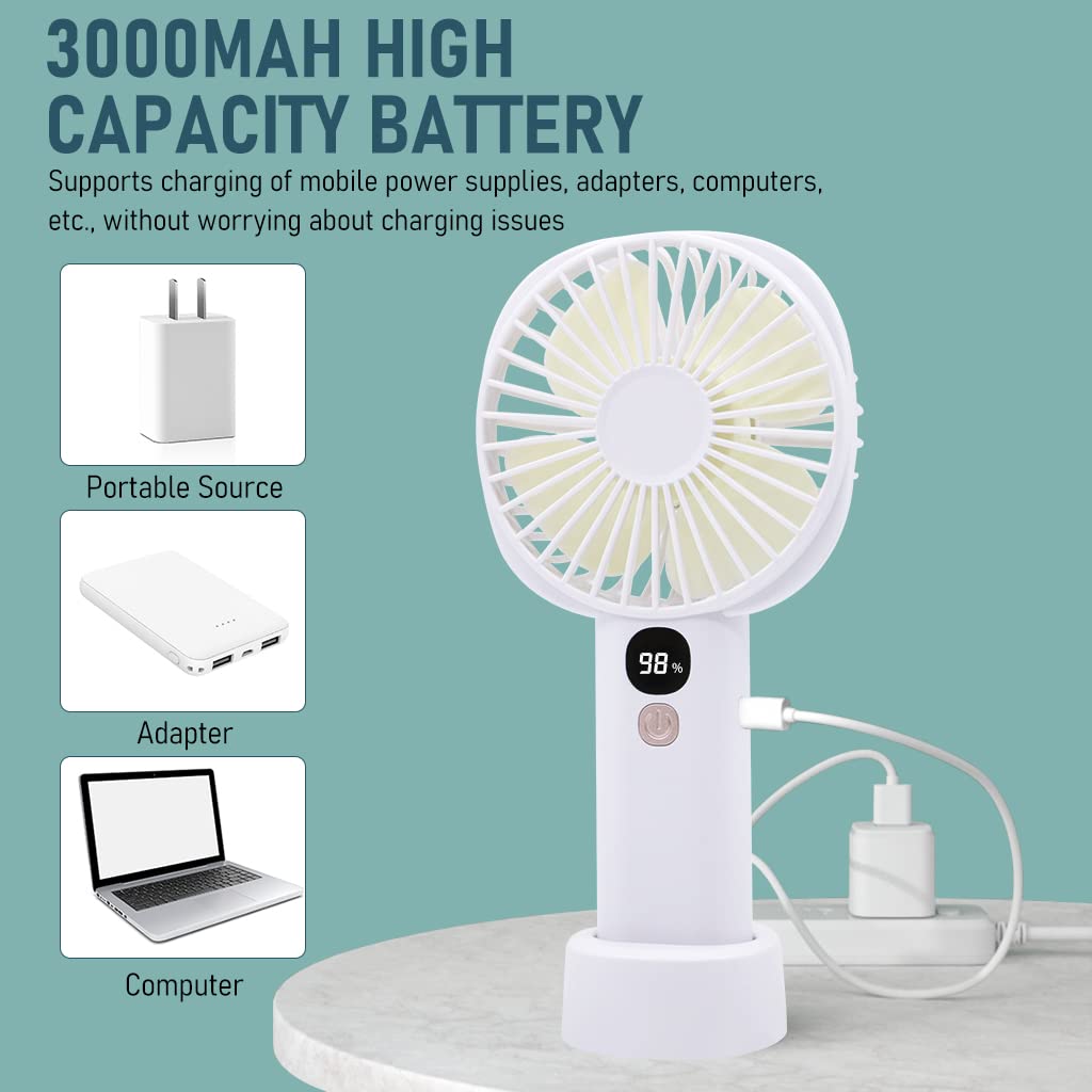 HASTHIP® Mini Portable Fan, 5 Speed Personal Small Fan for Desk Fan with Base, Handheld Fan Pocket Fan Mini Fan Desktop Fan Cool Wind 3000mAh USB Rechargeable Hand Fan for Makeup Indoor Outdoor