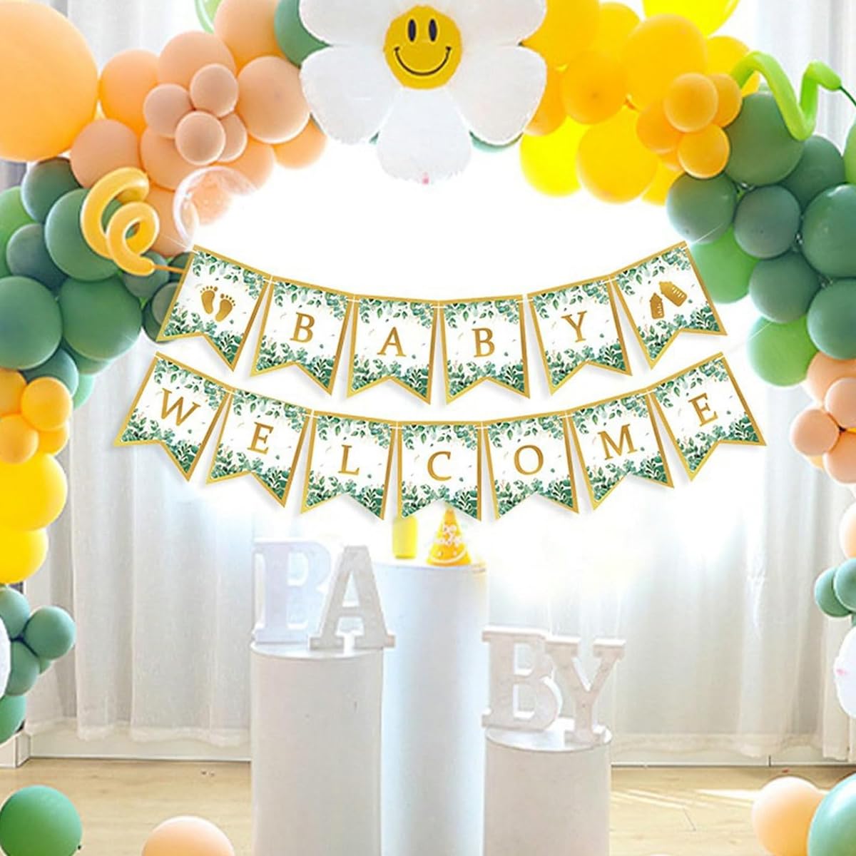 ZIBUYU Baby Welcome Banner for Baby Shower and Home Decoration | Golden Letter Flag