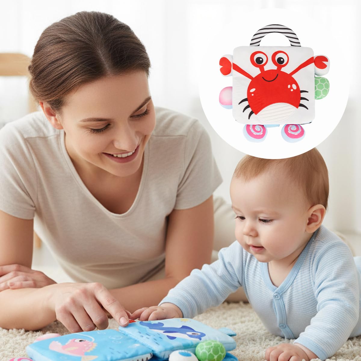 SNOWIE SOFT Baby Cloth Book for Stroller and Car Seat featuring Dimensional Animals | Sensory Toy for 0–6 Month Infants