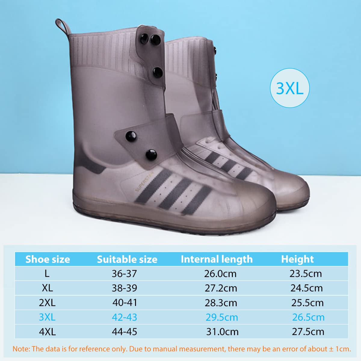 Zibuyu Waterproof Rain Shoe Covers for Outdoor Use featuring Snap Button Closure and Slip‑Resistant Sole | Grey Silicone Size 42/43 for Men and Women