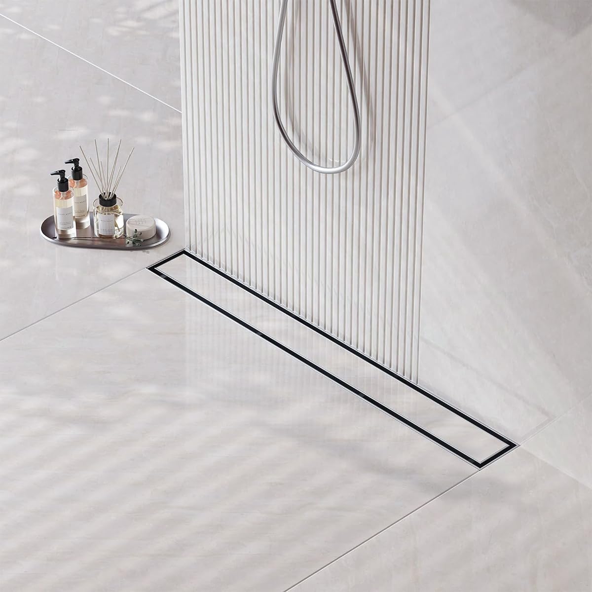 Serplex® Linear Shower Drain Modern Bathroom Invisible Linear Shower Floor Drainer Brushed Stainless Steel Shower Drain Floor Drain Bathroom Renovation Shower Floor Drain, 23.6x3.9 Inches, Grey