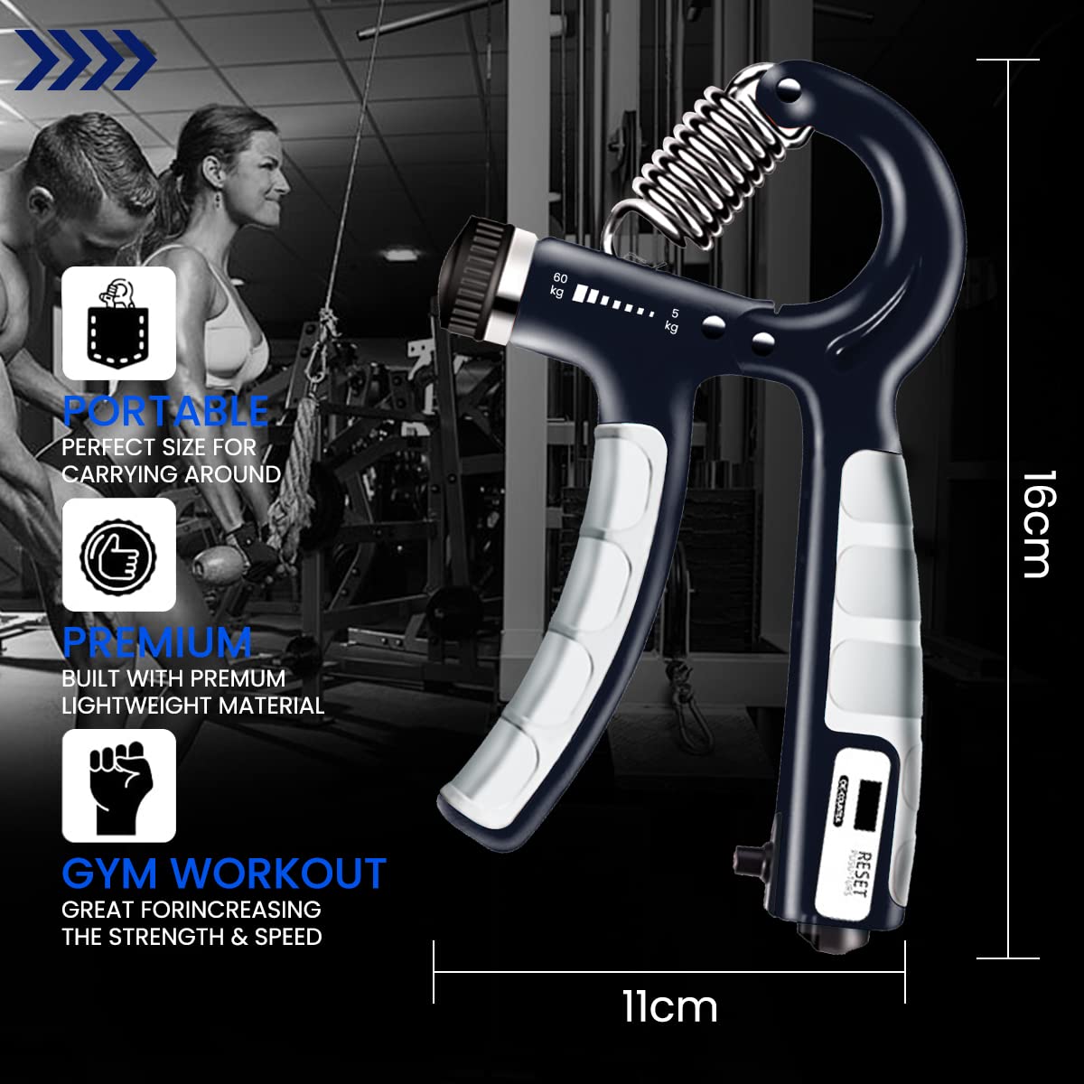 Proberos Hand Grip Strength Trainer for Forearm and Finger Exercise with 11‑132lbs Adjustable Resistance and Built‑in Digital Counter | Blue