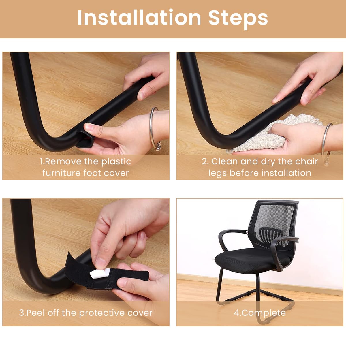HASTHIP Chair Feet Pads for Cantilever Chairs 12pcs with Hook and Loop Straps | Noise Reduction and Floor Protection