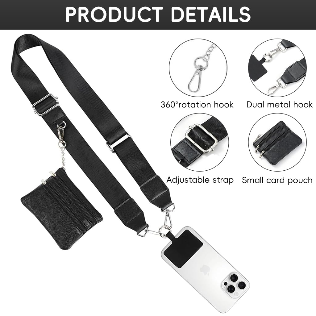 ZORBES Fashion Phone Strap with Small PU Cash Bag for Travel and Daily Use | 3 PCS Adjustable Polyester Shoulder Strap Featuring Removable Insert Sheet