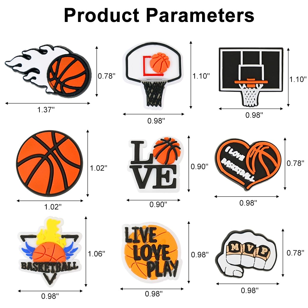 HASTHIP Sports Shoe Charms for Clog Sandals featuring 9 PVC Sports Designs | Kids & Adults