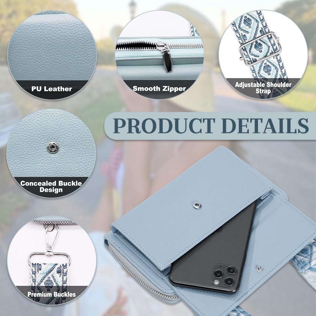 Zibuyu Women Purse Bag for Daily Use with Coin Pouch and Snap-On Phone Pocket | Blue Print PU Crossbody