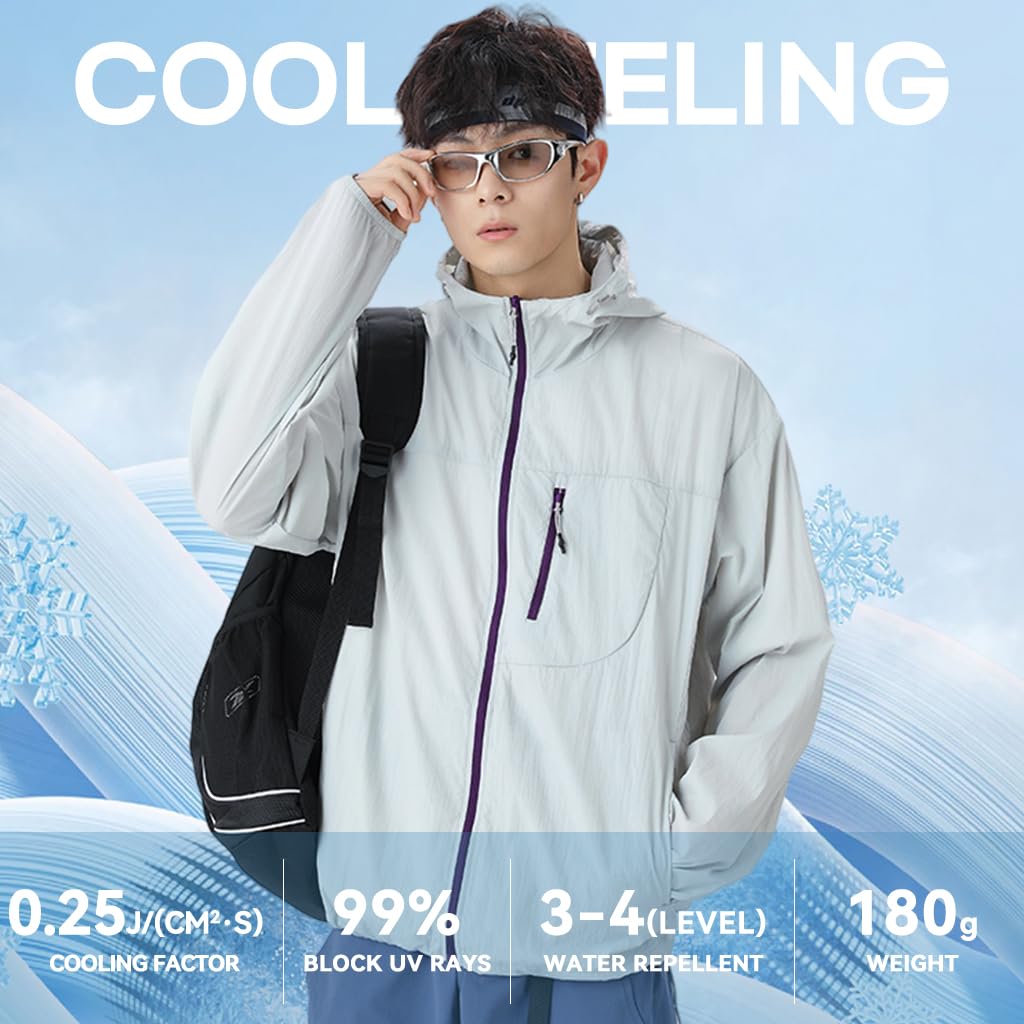 Venzina Men's Lightweight Athletic Jacket with UPF 50+ Sun Protection and Back Air Vent | Quick Dry Waterproof Nylon Coat in Smoke Gray