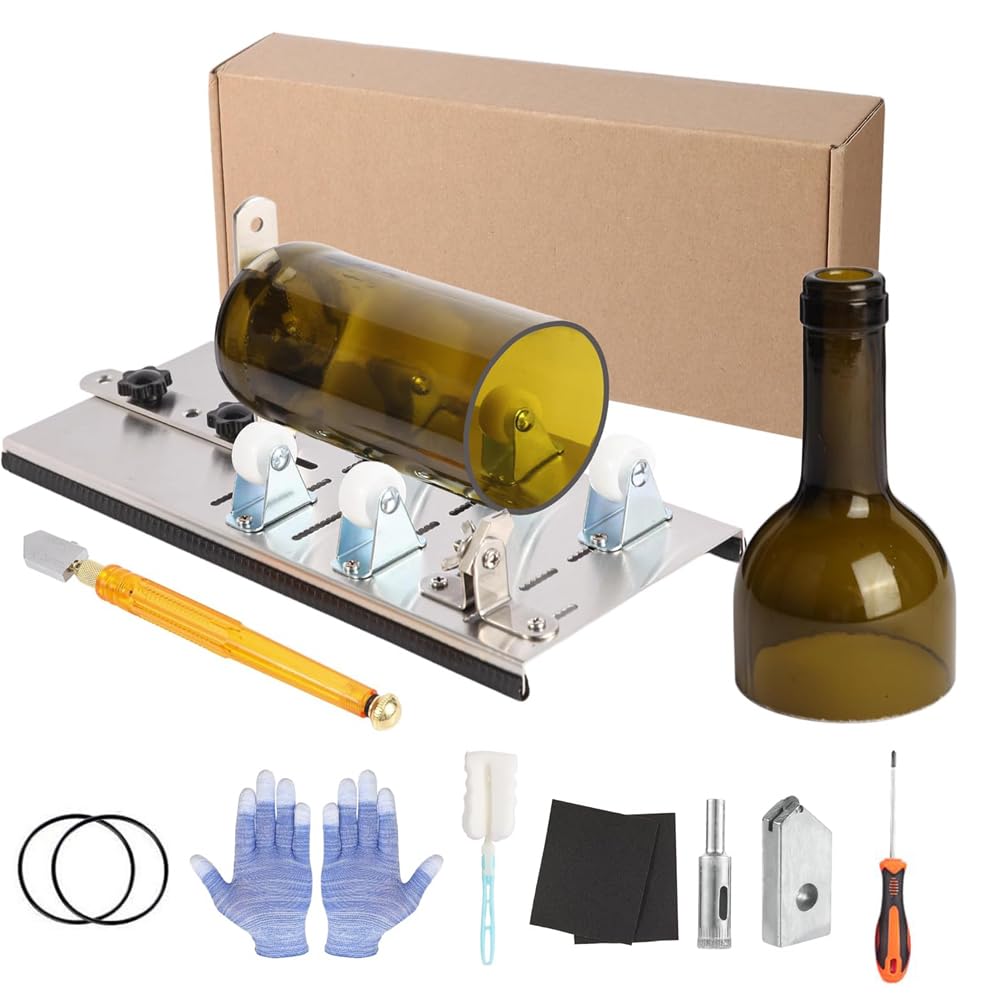 [Second-hand]Serplex@ 12Pcs Glass Bottle Cutter Tool Kit Wine Glass Bottle Cutter Device Kit Glass Cutting Tool Kit for DIY Craft Stainless Steel Glass Bottle Cutter Universal Glass Bottle Cutter