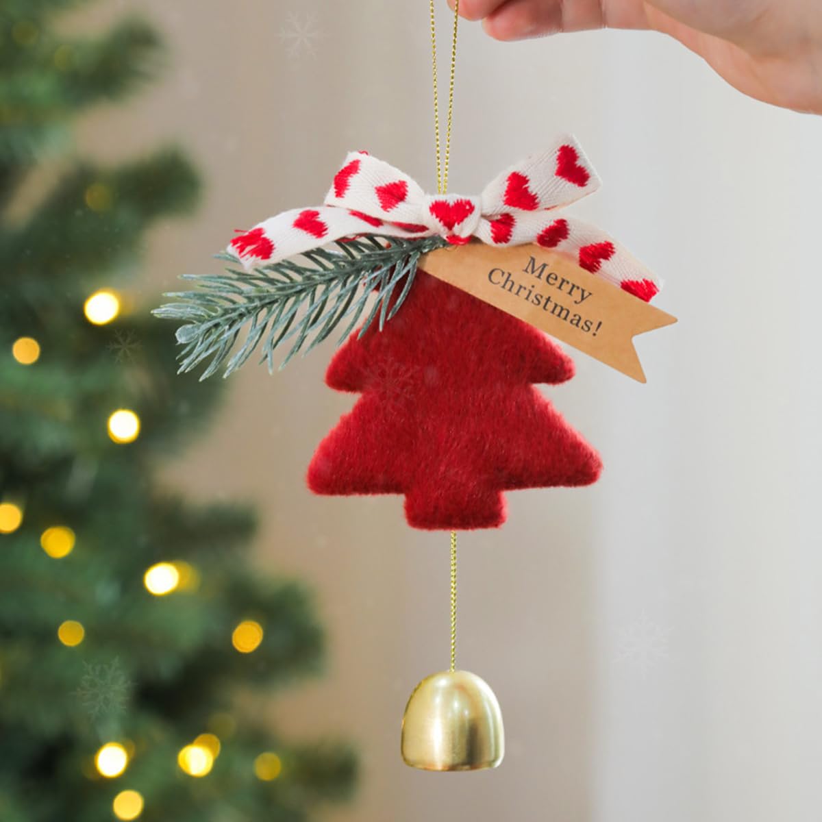 HASTHIP® Christmas Home Decor Red Plush Bell Christmas Tree Ornament  Hanging Christmas Ornament Christmas Tree Ornament Door  Knob Hanging Decor Christmas Car Interior Ornament, 14x23cm