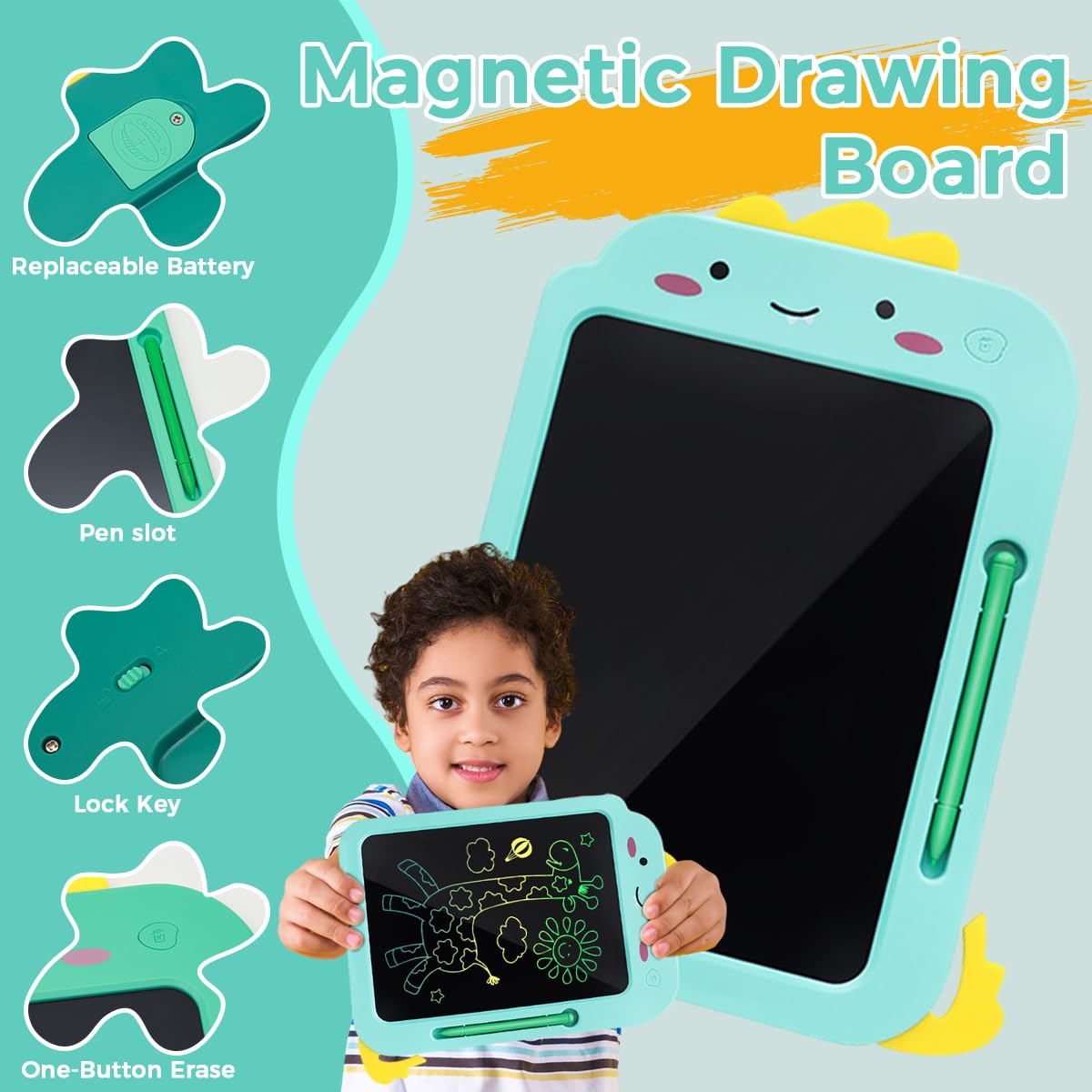 PATPAT LCD Writing Tablet for Kids with One Button Clear 7.8x10.7 in Pad | Green Early Learning Toy