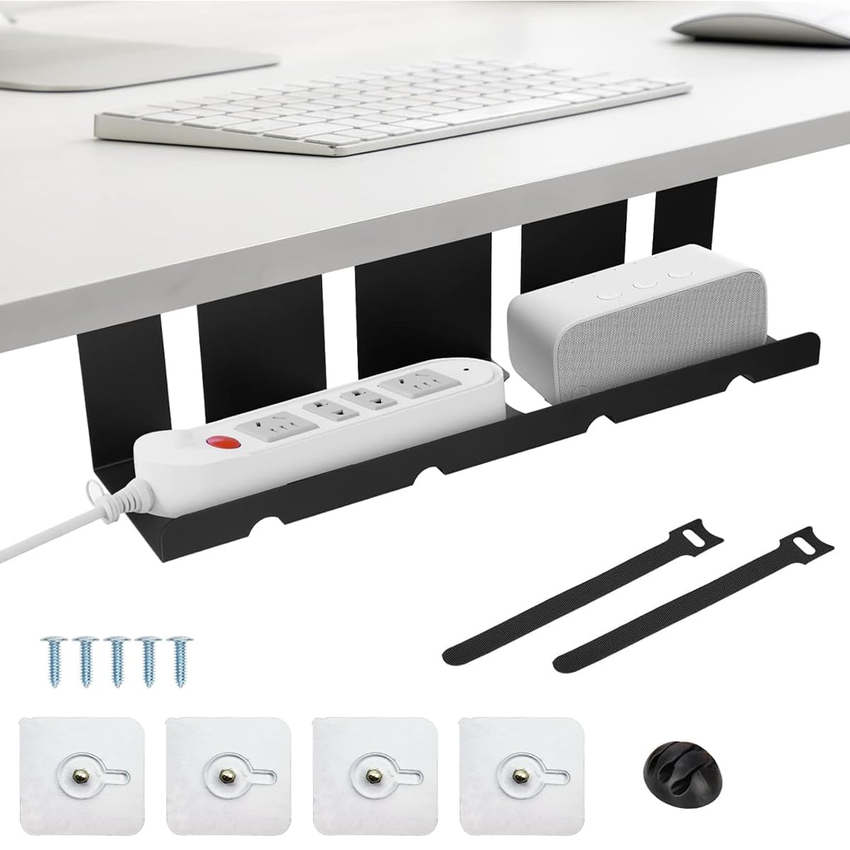 Serplex® Under Desk Cable Organizer Desktop Power Extender Organizer Tray No Drill Home Office Tangle Free Under Desk Power Cord Organizer for Outlet Extension, Power Cords, 15.75''x3.94''x4.72''