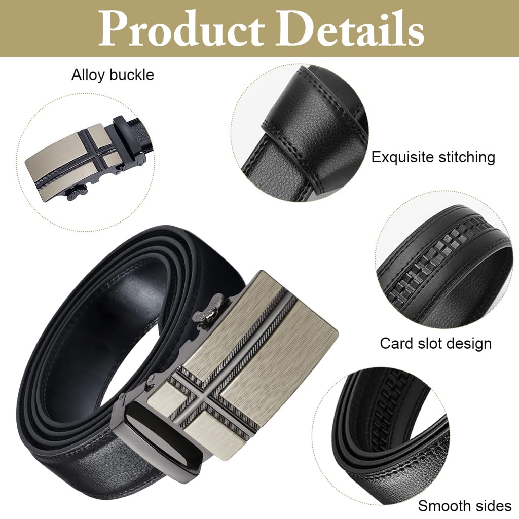 GUSTAVE Automatic Leather Belt for Men with Autolock Buckle 130 cm Length | Black