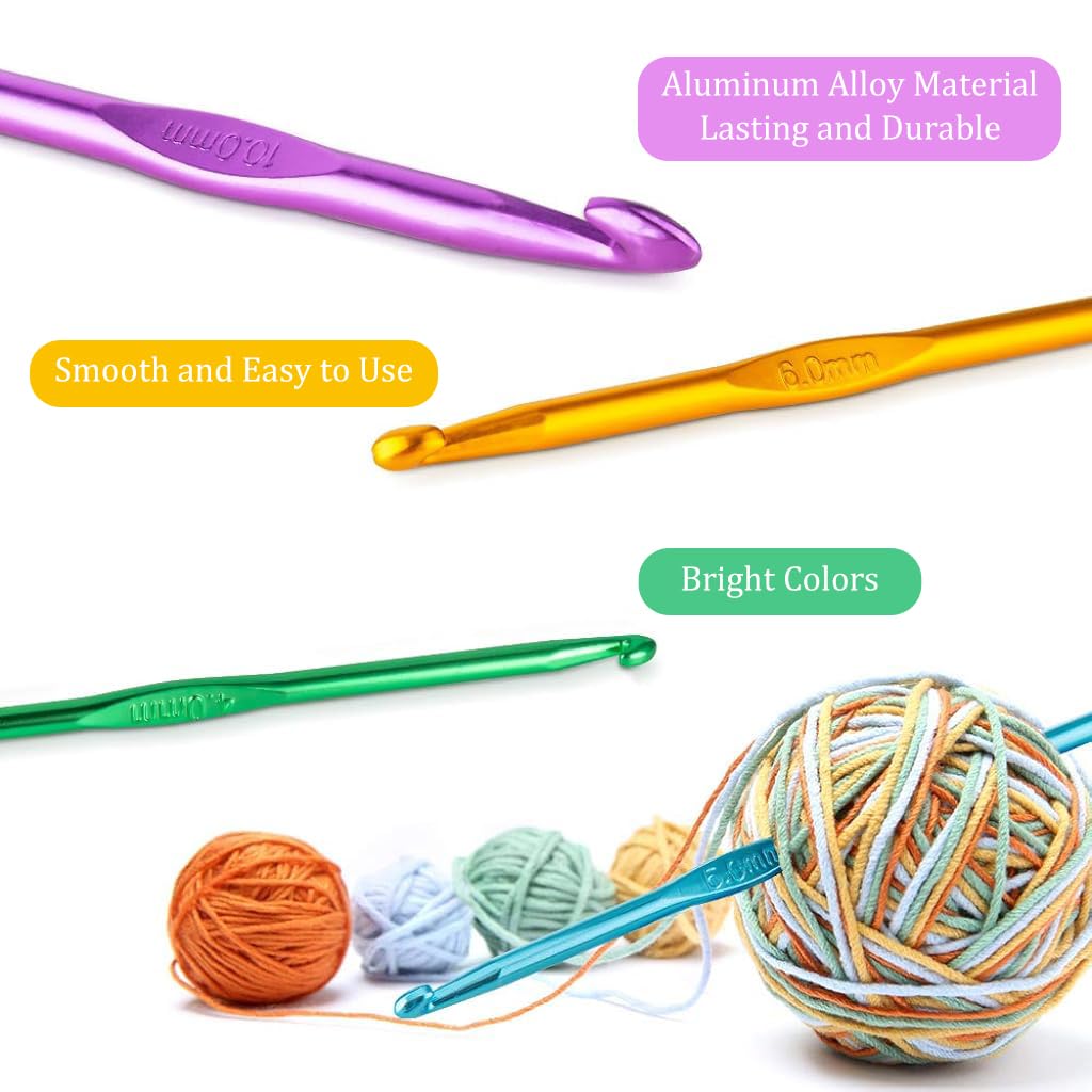 HASTHIP Crochet Hooks Set for DIY Projects with Ergonomic Handles and 37 Accessories | Multicolor Aluminum Tools for Beginners