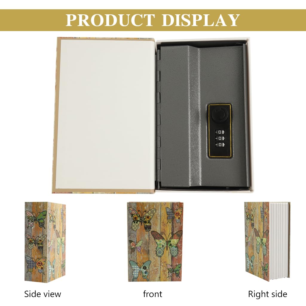 HASTHIP Vintage Butterfly Metal Storage Box for Cash and Bills with Combination Lock 9.5x6.2x2.2 in | Compact Safe for Home or Office