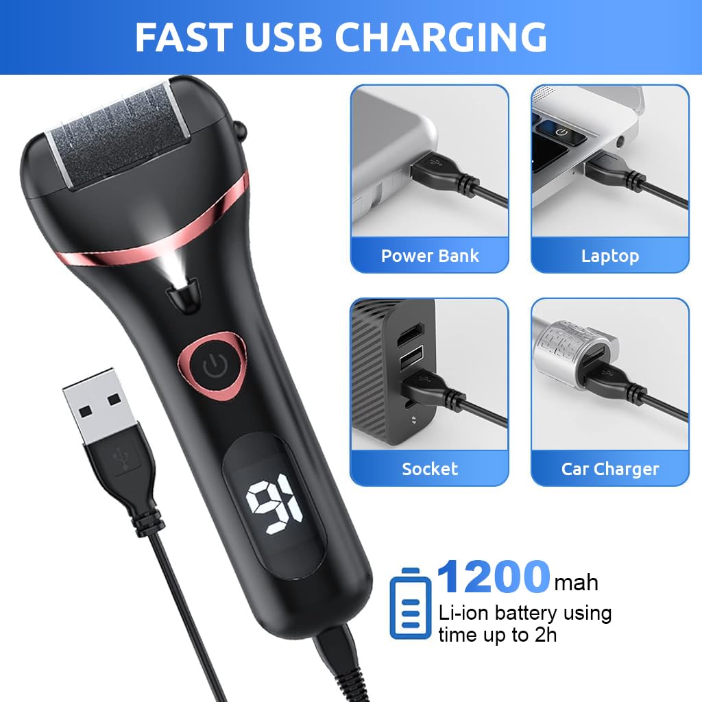 HANNEA Electric Callus Remover for Feet with 3 Grinding Heads and LCD Display | 2 Speed Rechargeable Pedicure Tool