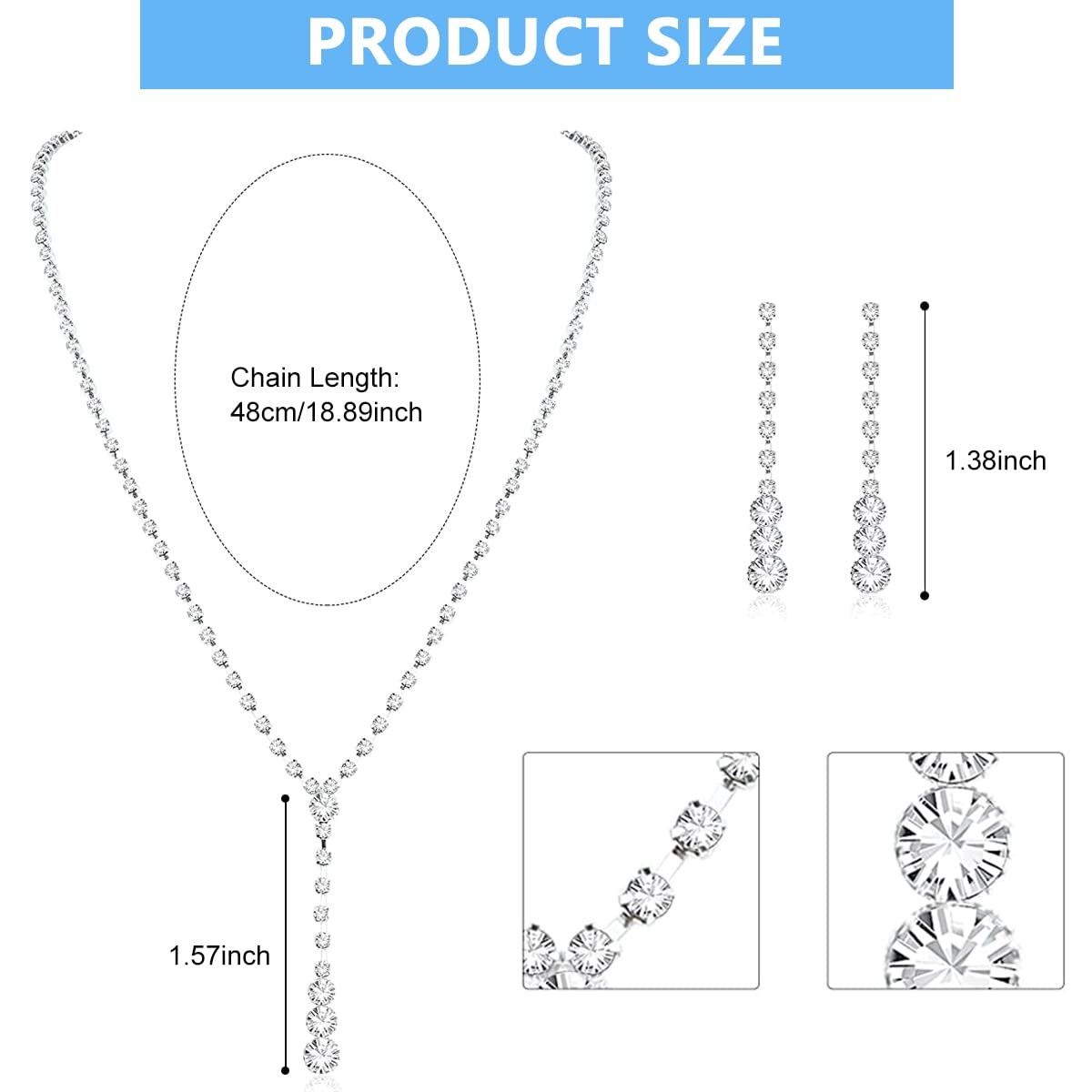 SANNIDHI® Necklace Earrings Set Bridal Wedding Jewelry Sets Rhinestone Chain Necklace Prom Costume Jewelry Set for Women and Girls