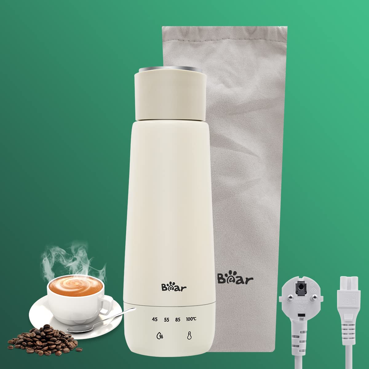 Bear® Electric Kettle 300W Portable Electric Water Bottle for Hot Water with 4-Temperature Fast Boil Tea Kettle Mug Multipurpose Food Grade 304 Stainless Steel Liner for Travel with Storage Bag