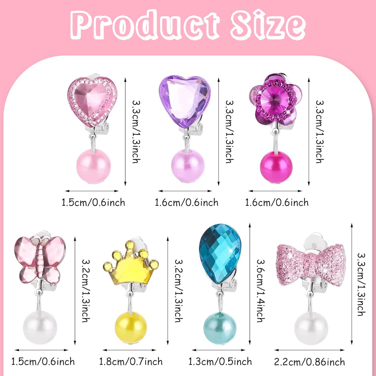 MAYCREATE® 7 Pairs Earinging for Girls Stylish Clip On Earrings for Non Pierced Ears Kids Earrings for Girls Color Resin Crystal Earrings Jewelry Pretend Play Party Favor Dressing Up Jewelry