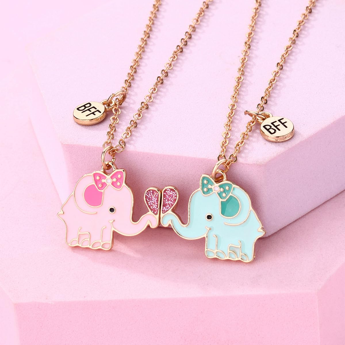 SANNIDHI Kids Friendship Necklace with Magnetic Heart Enamel Elephant Charms | Gift for 2 Girls