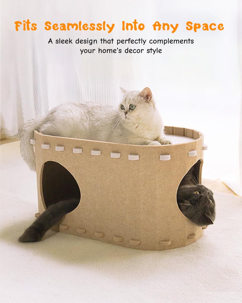 Qpets® Cat Cave Fun, Cats Activity Cave Cat Bed Scratching Board DIY Assembly Cat Cave Bed Cats Open Cave Cat Bed, 58x33x30CM