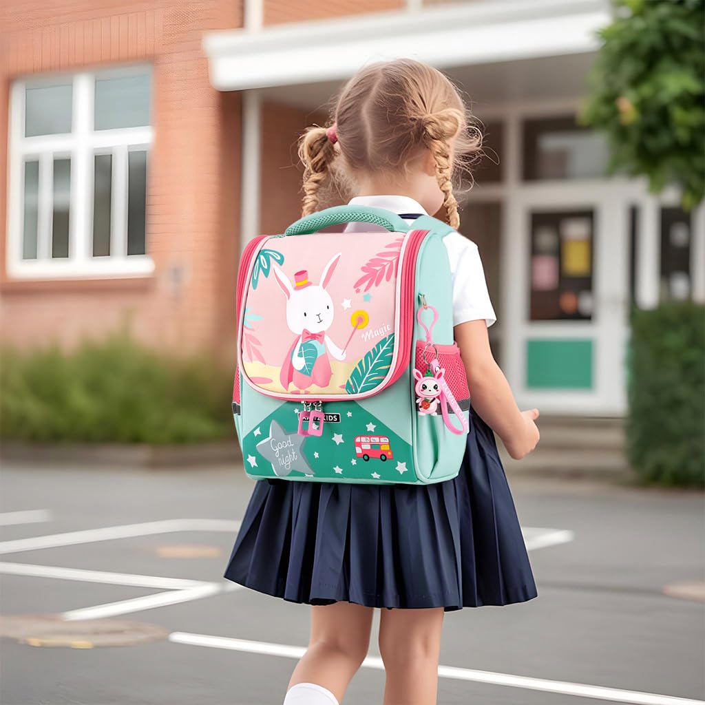 Zibuyu Kids School Bag for Girls featuring 25x14x30cm Size with Padded Straps and Waterproof Nylon | Cute Rabbit Backpack for Preschool