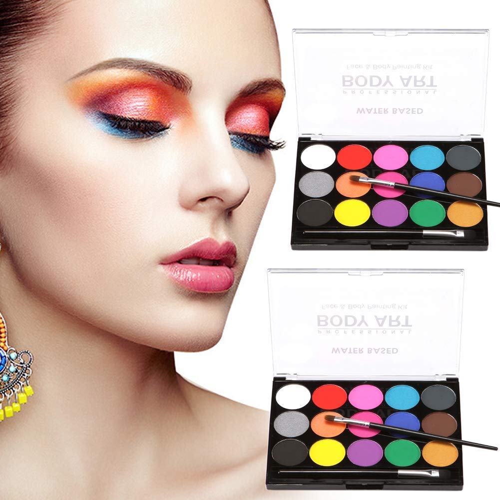 PATPAT Face Paint Kit for Kids and Adults with 15 Washable Colors & Brush | Non-Toxic Palette for Halloween and Cosplay