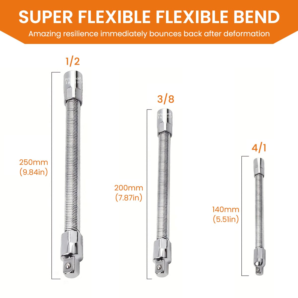 Serplex Electric Wrench Sleeve Set for Tight Spaces with Ball Detent Adapter and Carbon Steel | 3Pcs 1/2in 10in 1/4in 6in 3/8in 8in Extension Rods