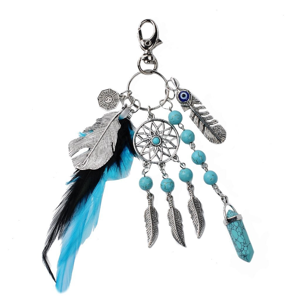 Supvox® MorningVale Dreamcatcher with Turquoise & Feather Charm Keyring