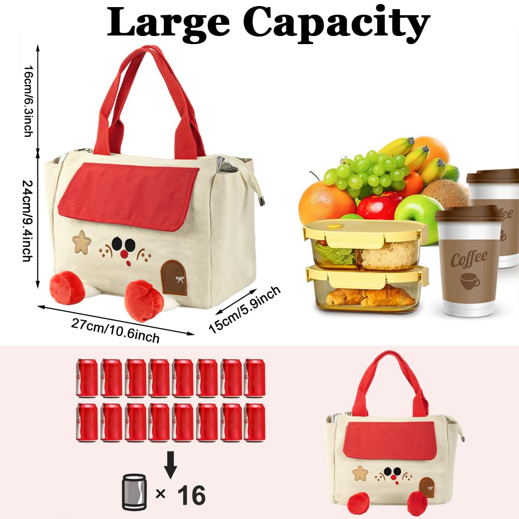 HASTHIP Cartoon Lunch Bag for Office and Picnic with Waterproof Liner and Reinforced Handles | 9.5L Red Thermal Bento Box