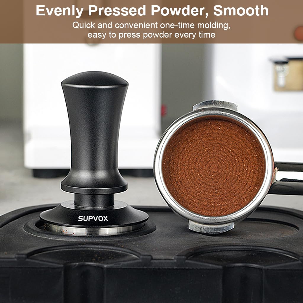 Supvox Coffee Tamper for Espresso with 51mm Flat Stainless Steel Base and Calibrated Spring | Ideal for Home Baristas