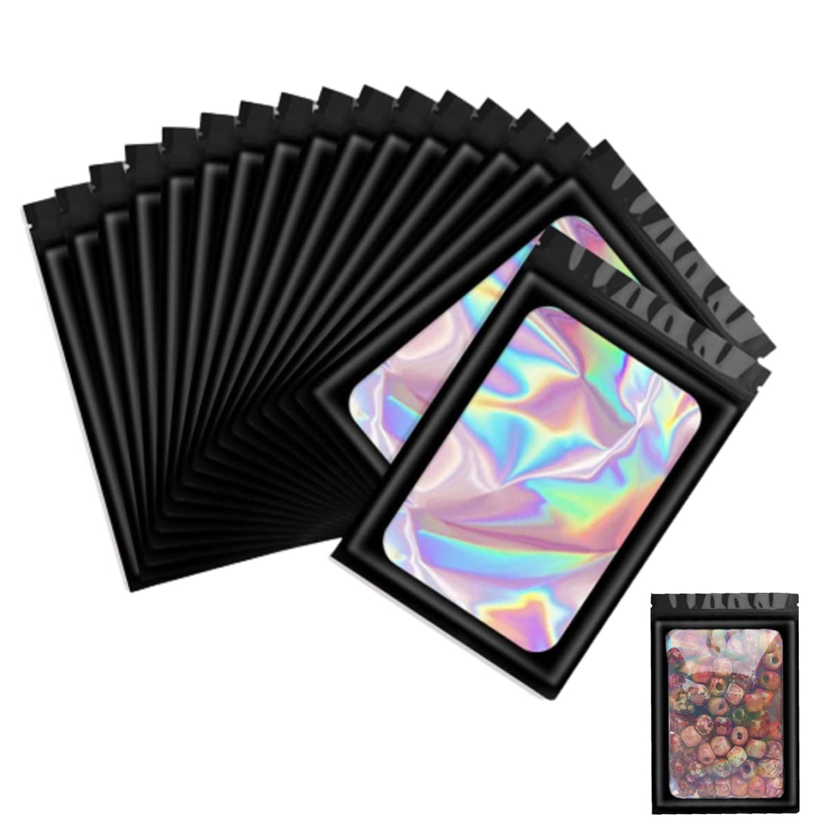 HASTHIP Smell Proof Mylar Bags for Food and Jewelry Storage with Ziplock Seal | 100 Pcs 10x18cm Black