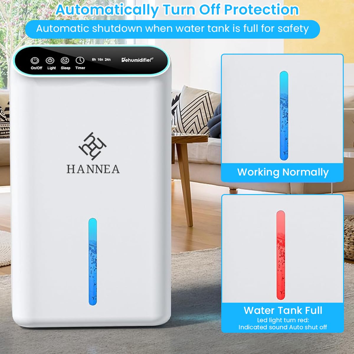 HANNEA® 2.5L Dehumidifier for Room LED Quiet Dehumidifier with 3 Timer Settings 2 in 1 Dehumidifier with Aromatherapy Tray Multipurpose Room Dehumidifier for 800 Sq. ft Room