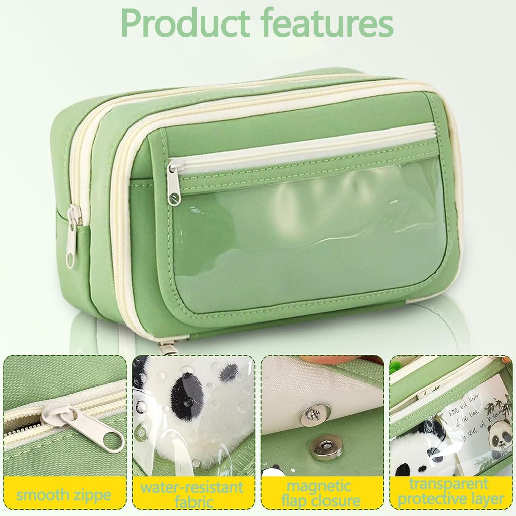 Zibuyu Pencil Pouch for School and Office with Multi Layer Mesh Pockets | Green Organizer Bag