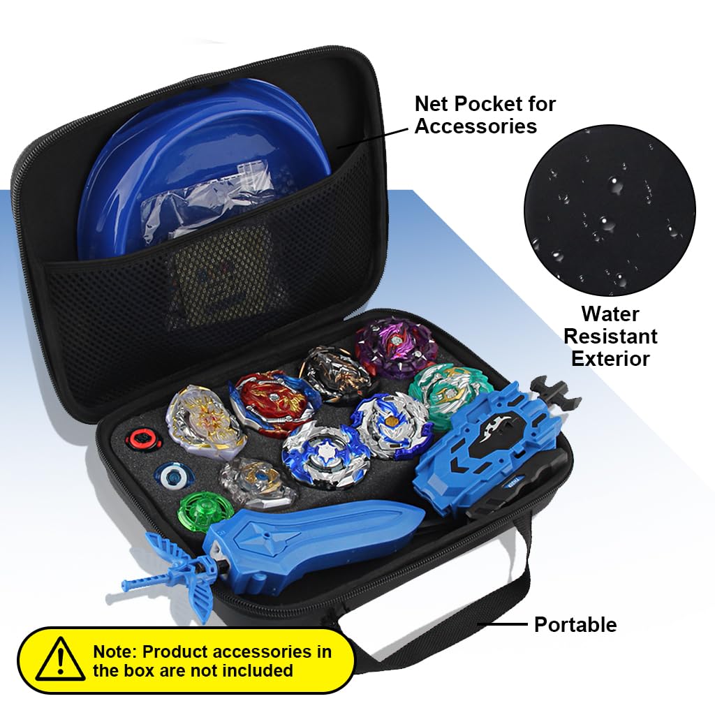 PATPAT Battling Tops Toys Storage Case for Travel and Organization featuring EVA Foam Holder and Mesh Pocket 28.5x22x6cm