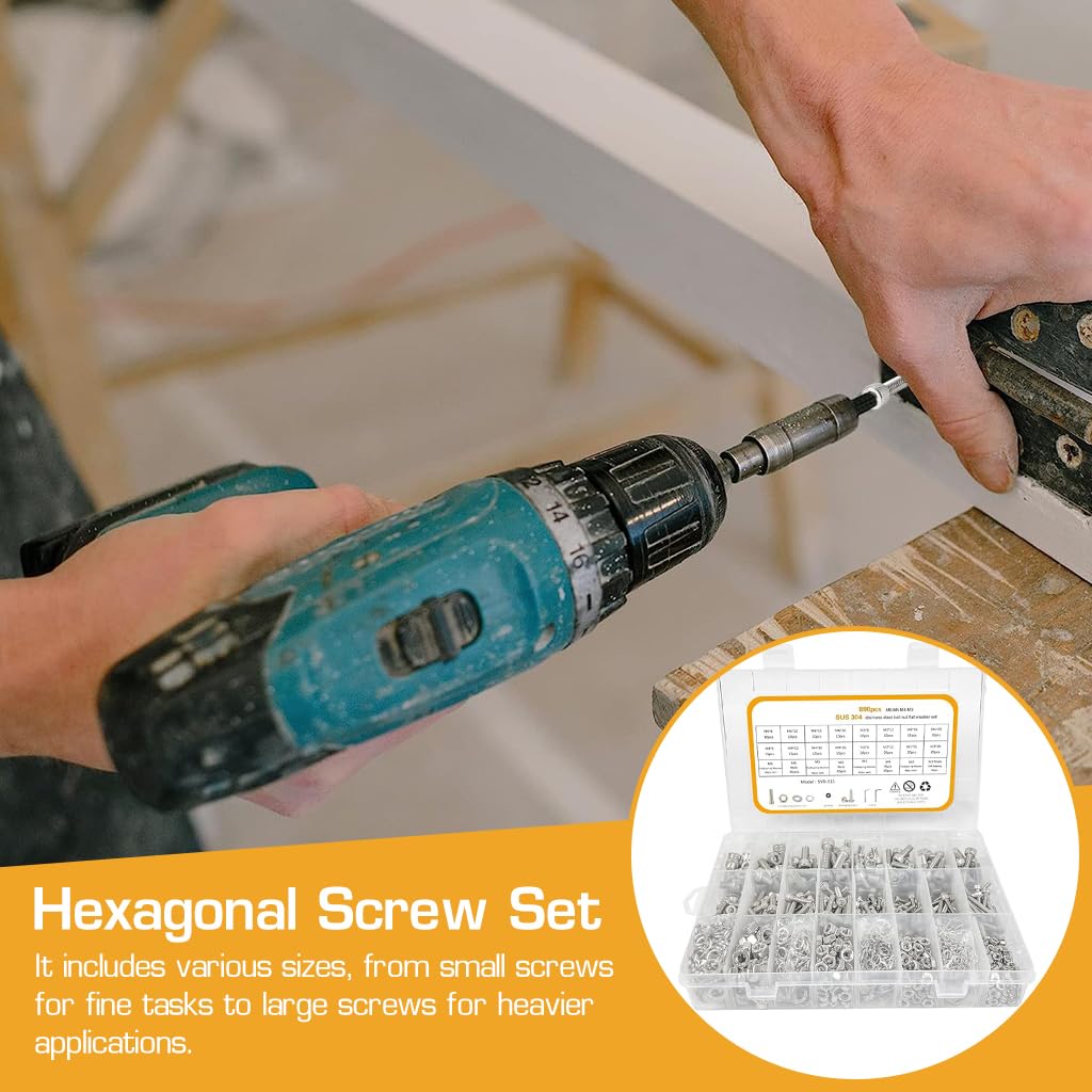 Serplex Metric Screw Assortment for DIY and Repair Projects with 890 pcs 304 Stainless Steel Set