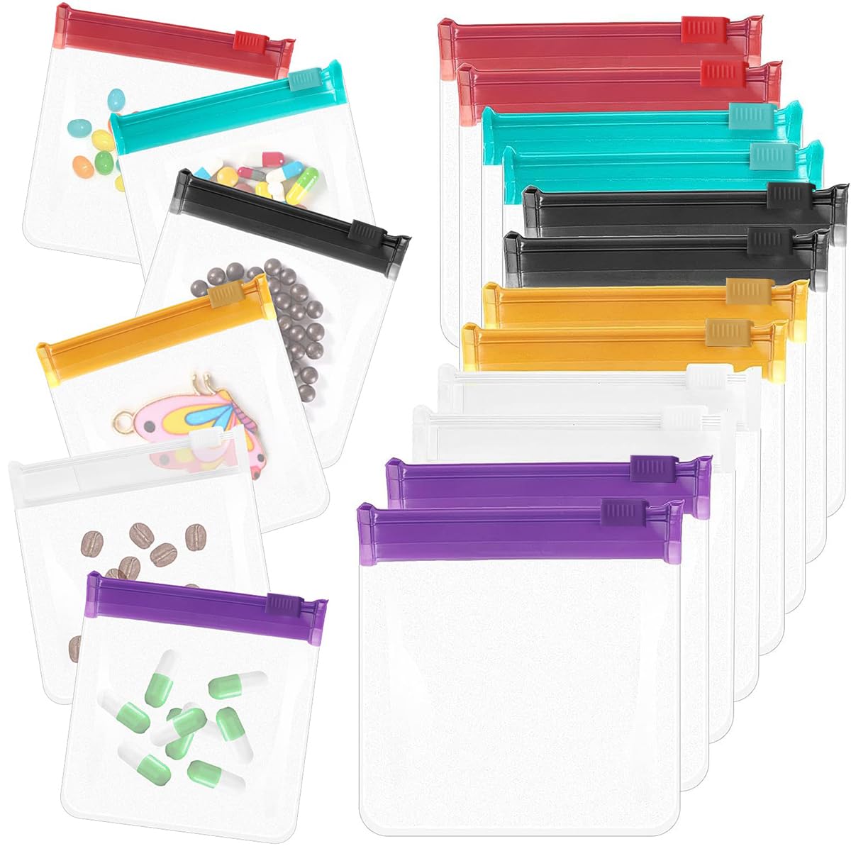 ZIBUYU Medicine Pouch for Travel 12 Pcs with Zip Lock Seal 7.6x7cm EVA Transparent Bags | Reusable Storage for Pills and Tablets