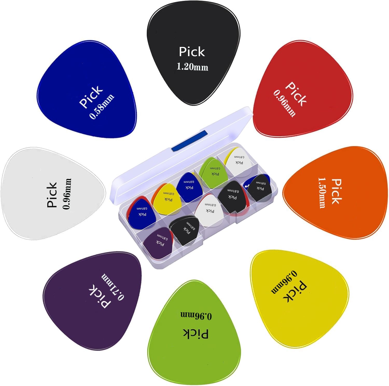 PATPAT® Guitar Picks 24Pcs Guitar Picks for Acoustic With Clear Storage Box, Guitar Accessories Guitar Finger Protector Classical Guitar, Electric, Bass, 6 Thickness 0.58/0.71/0.81/0.96/1.20/1.50mm