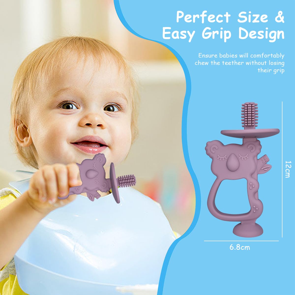 SNOWIE SOFT Baby Teething Toy for 8+ Months with Suction Base and Silicone Koala Brush